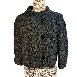 Vintage 60’s/70’s Curly Lamb Wool Cardigan Jacket. S/M